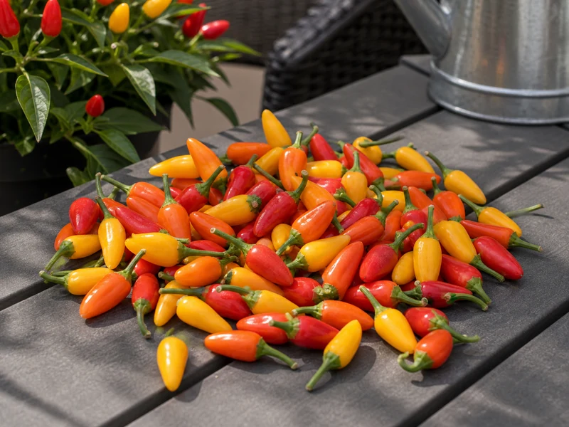 Clipped Chilly Chili ornamental peppers arranged by yellow, orange, and red color
