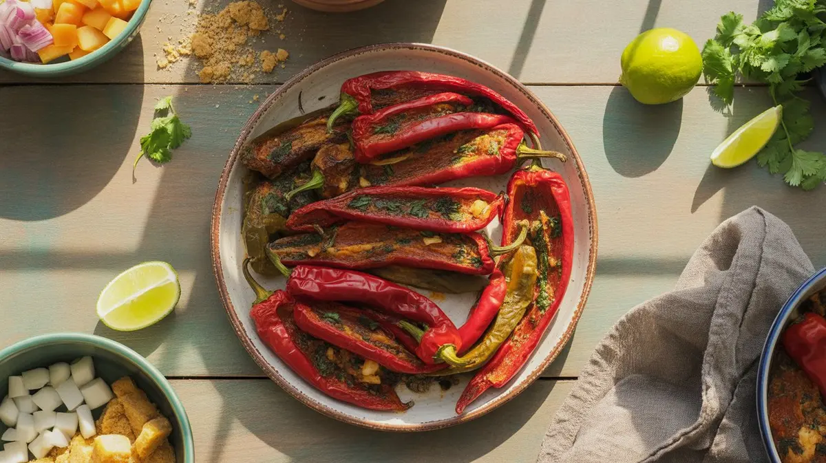 Fresh Chimayo Pepper peppers showing color, shape and texture