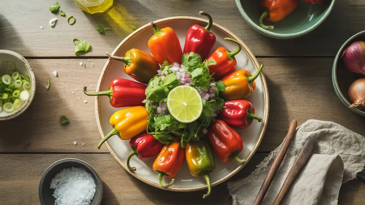 Fresh Congo Trinidad peppers showing color, shape and texture