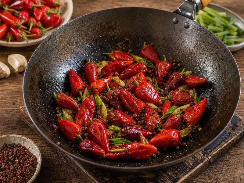 Facing Heaven peppers toasted with Sichuan aromatics