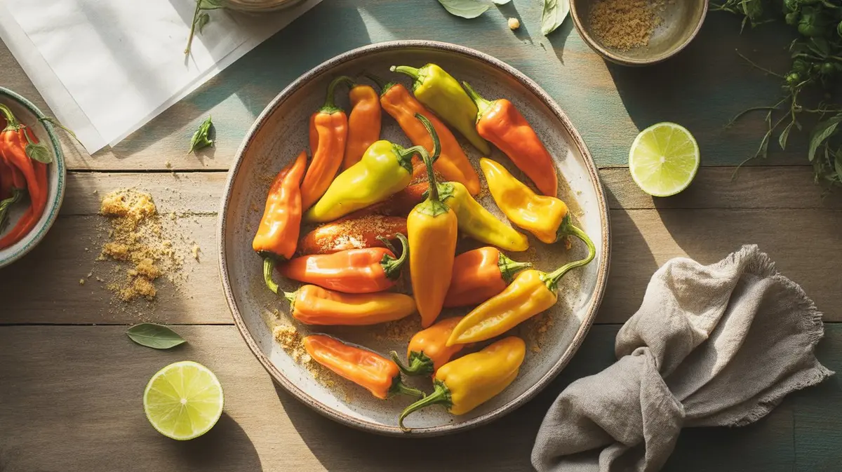 Fresh Fatalii peppers showing color, shape and texture