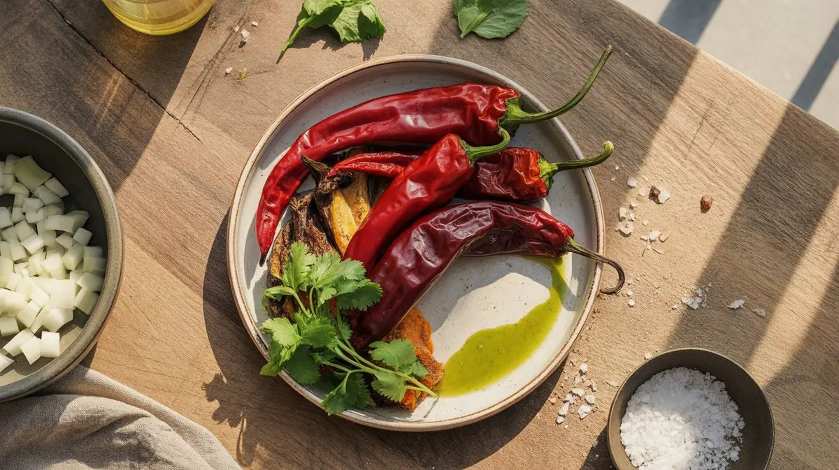 Fresh Guajillo Pepper peppers showing color, shape and texture