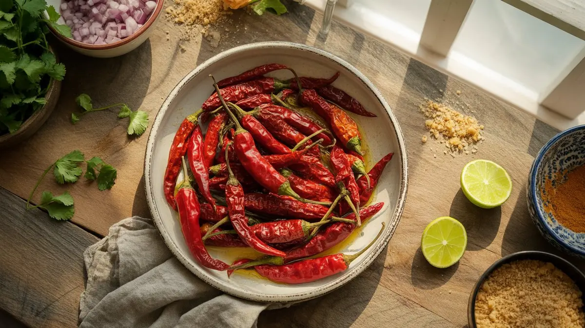 Fresh Guntur Chili peppers showing color, shape and texture