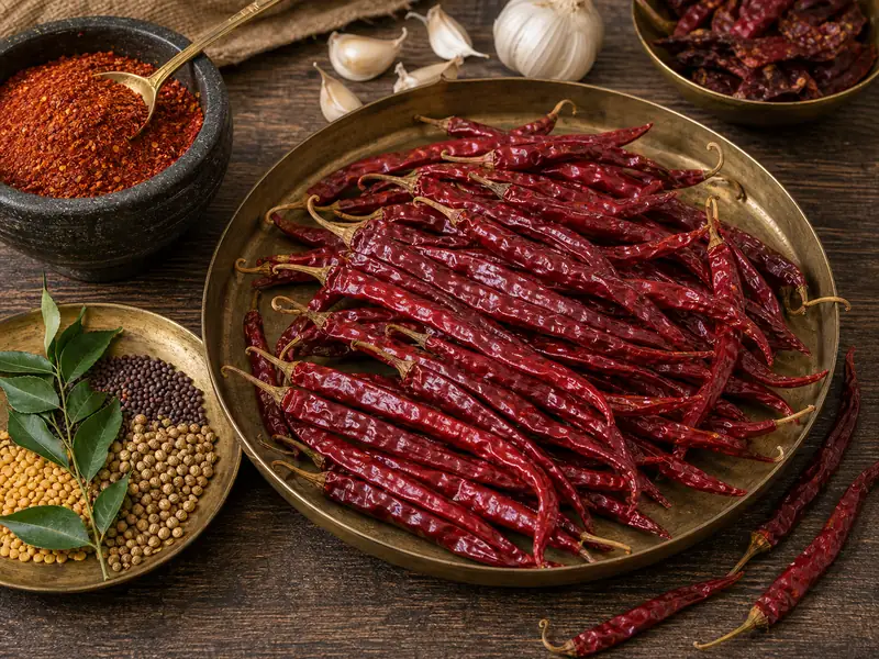 Guntur Sannam chilies sorted for Indian chili powder