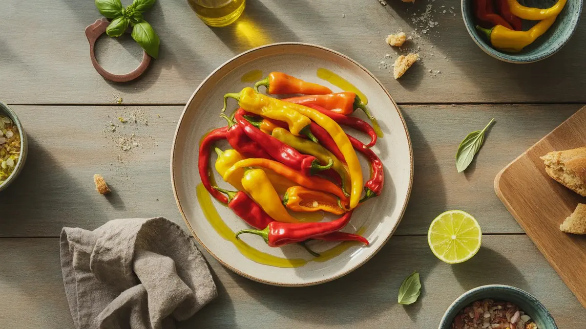 Fresh Gypsy Pepper peppers showing color, shape and texture