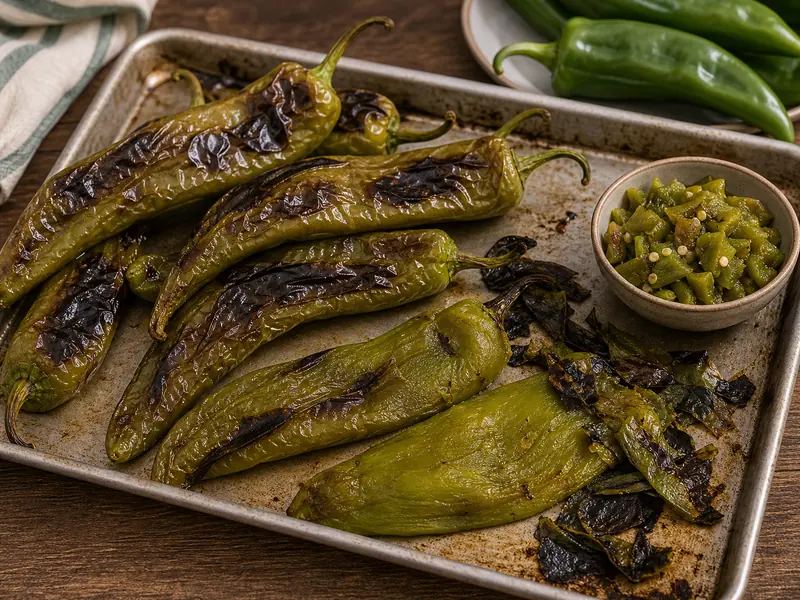 Hatch chiles roasted and peeled for New Mexico cooking