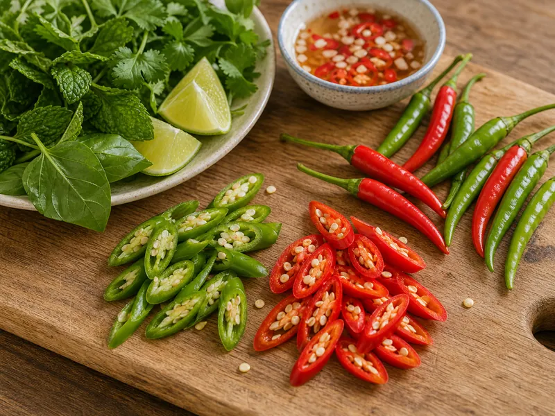 Ho Chi Minh Hot peppers sliced for Vietnamese cooking