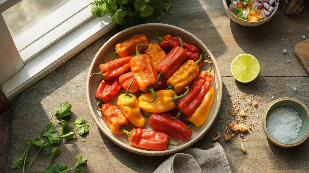 Fresh Hot Paper Lantern Pepper peppers showing color, shape and texture