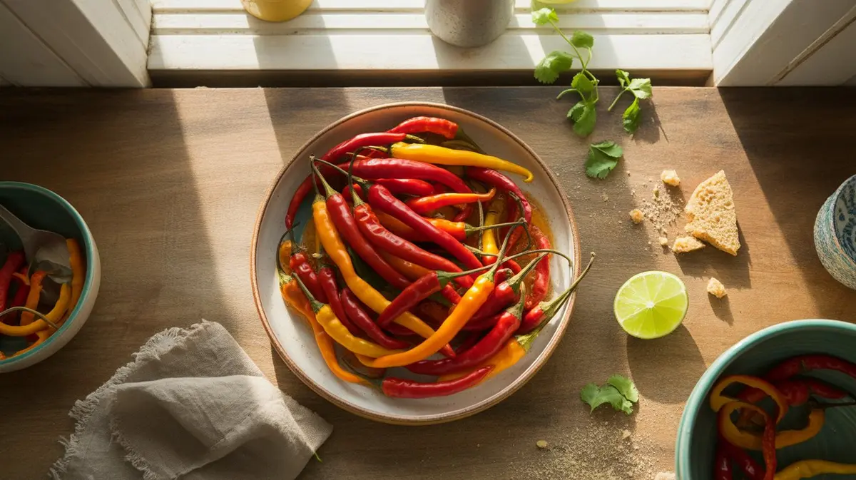 Fresh Infinity Chili peppers showing color, shape and texture