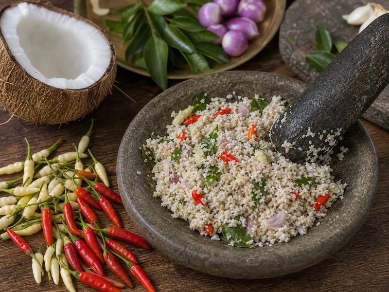 Kanthari chilies crushed for Kerala-style chutney