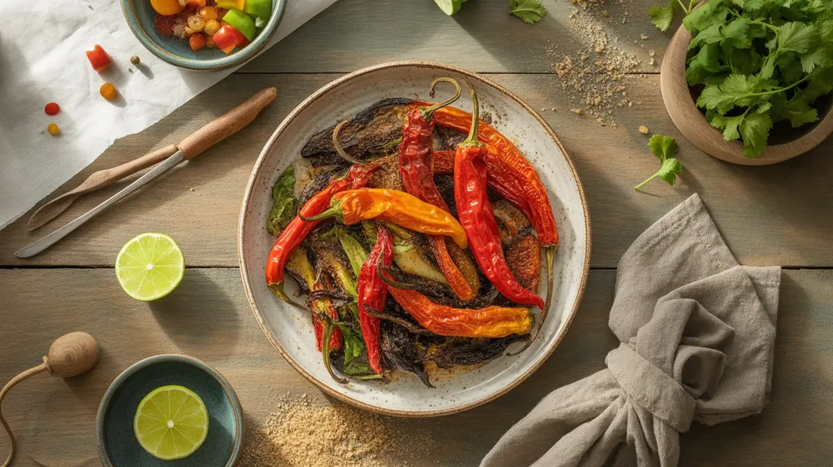 Fresh Komodo Dragon Pepper peppers showing color, shape and texture