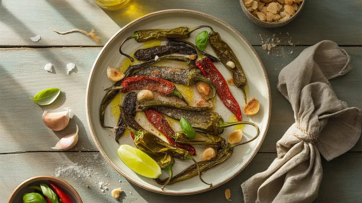 Fresh Long Hot Italian peppers showing color, shape and texture