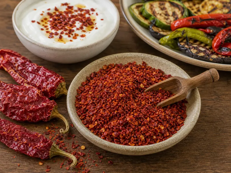 Crushed Maras pepper flakes for Turkish cooking