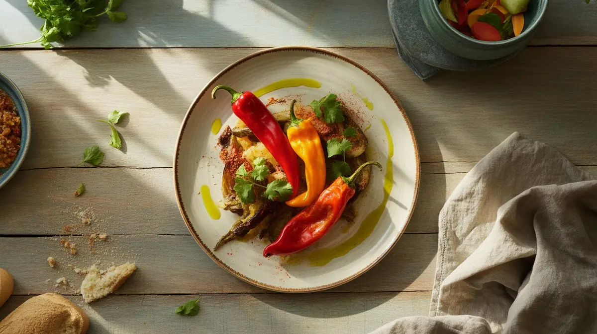 Fresh Mariachi Pepper peppers showing color, shape and texture