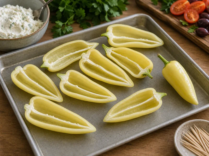 Mariachi peppers split for mild appetizer prep