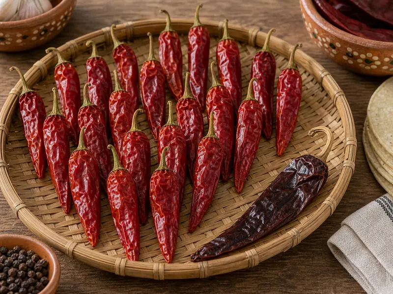 Mirasol peppers drying for Mexican chile sauces