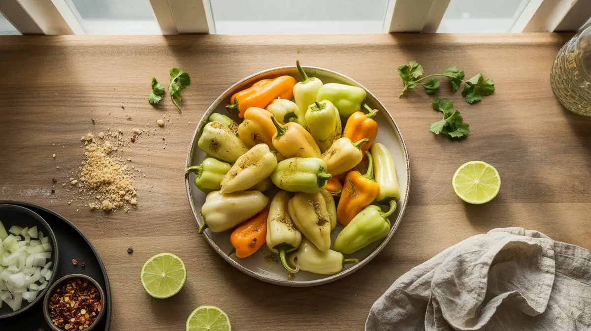 Fresh Numex Easter peppers showing color, shape and texture