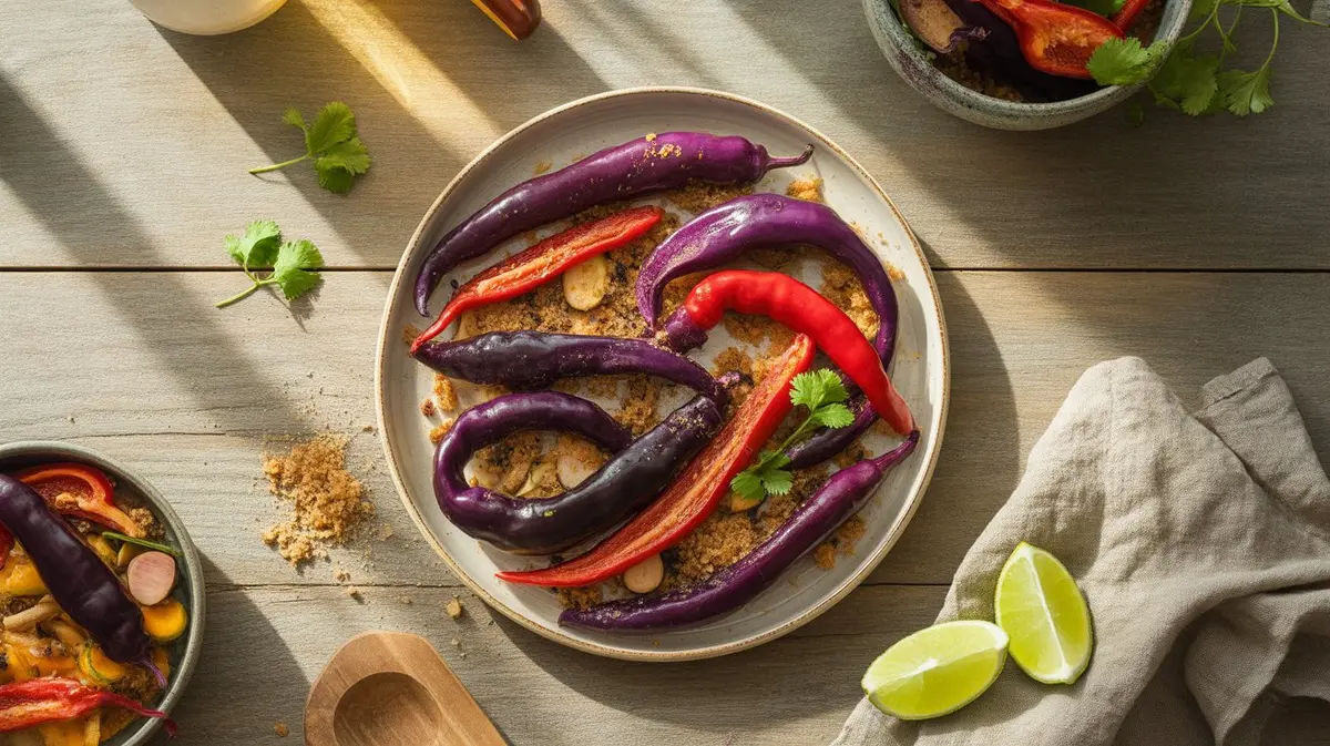 Fresh NuMex Twilight peppers showing color, shape and texture