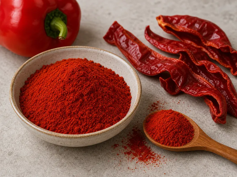 Paprika peppers dried and ground into bright red powder