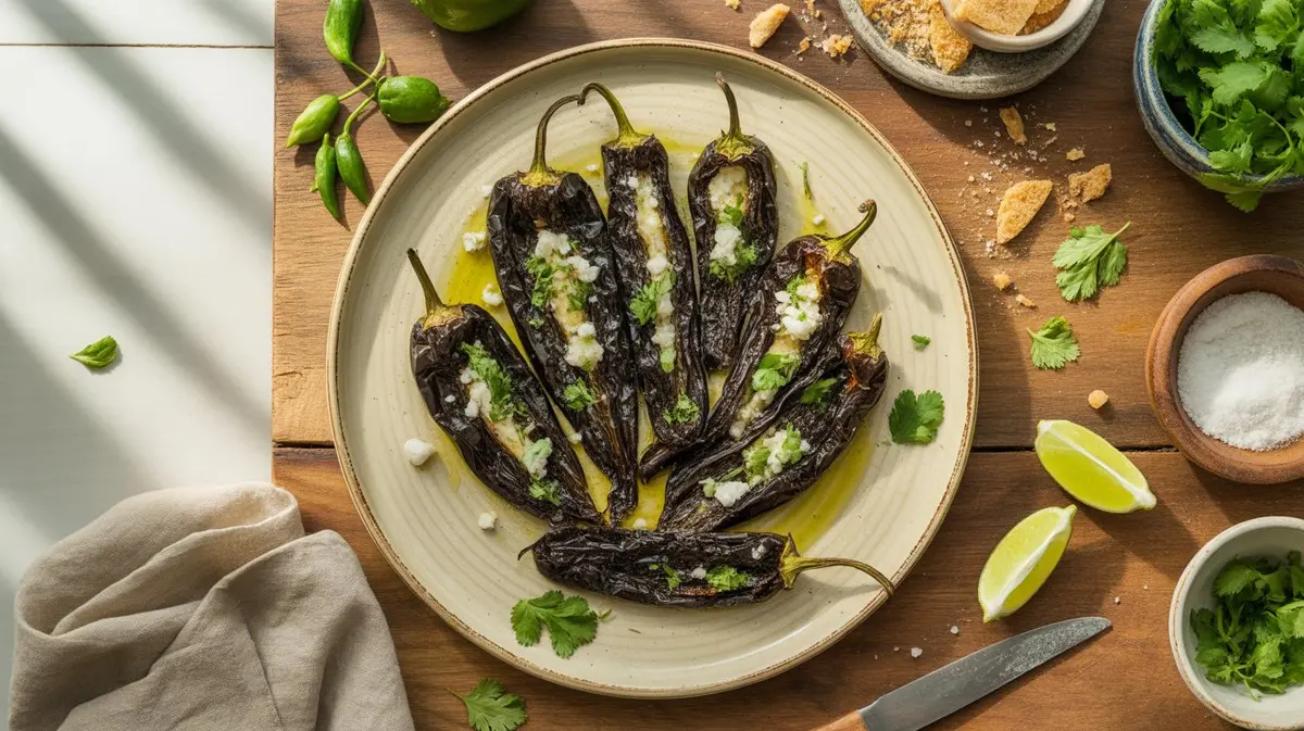 Fresh Pasilla de Oaxaca peppers showing color, shape and texture
