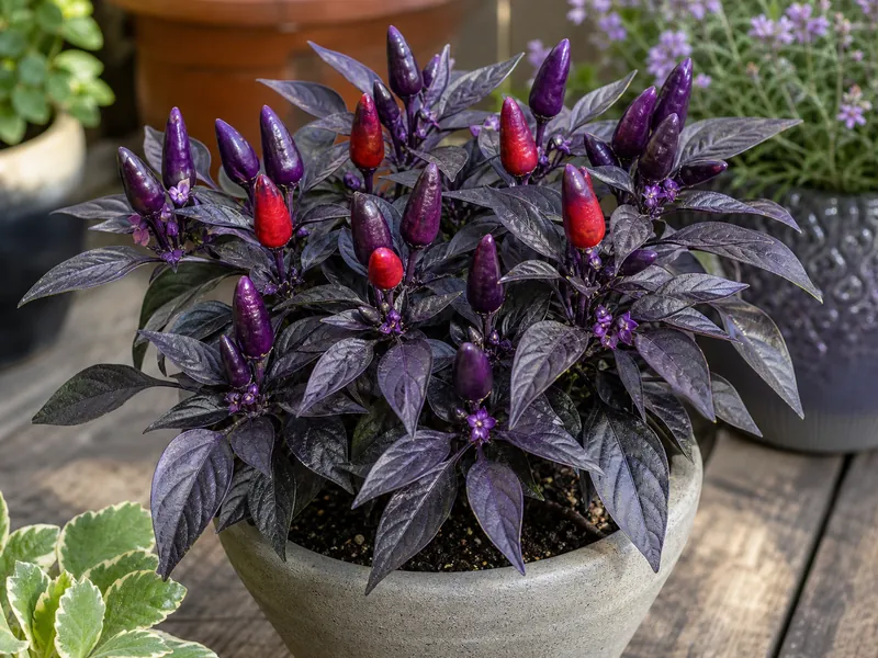 Pretty in Purple pepper plant with purple pods