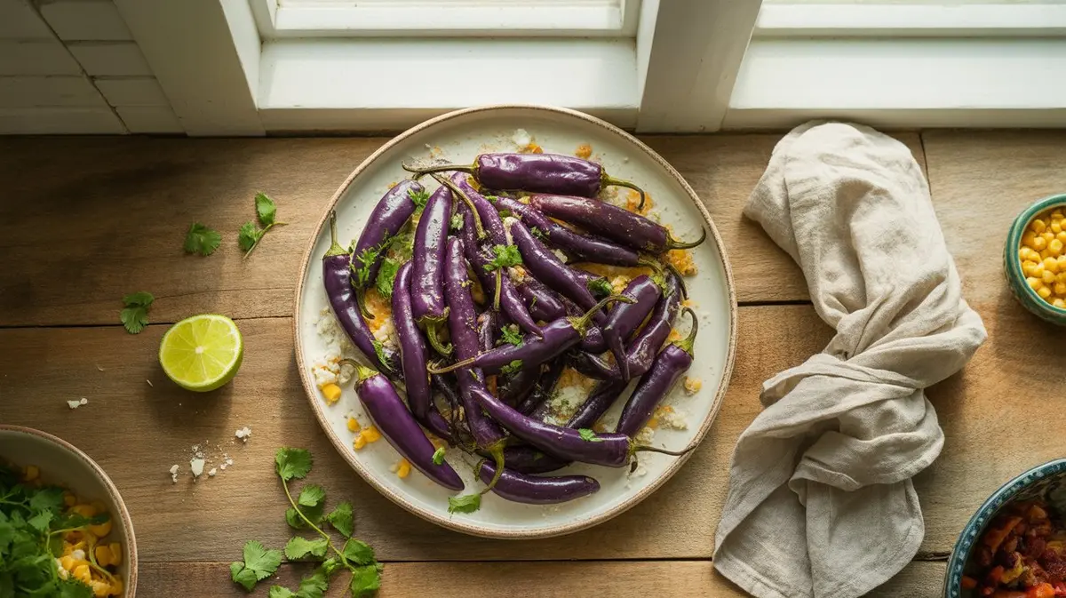 Fresh Purple Jalapeño peppers showing color, shape and texture