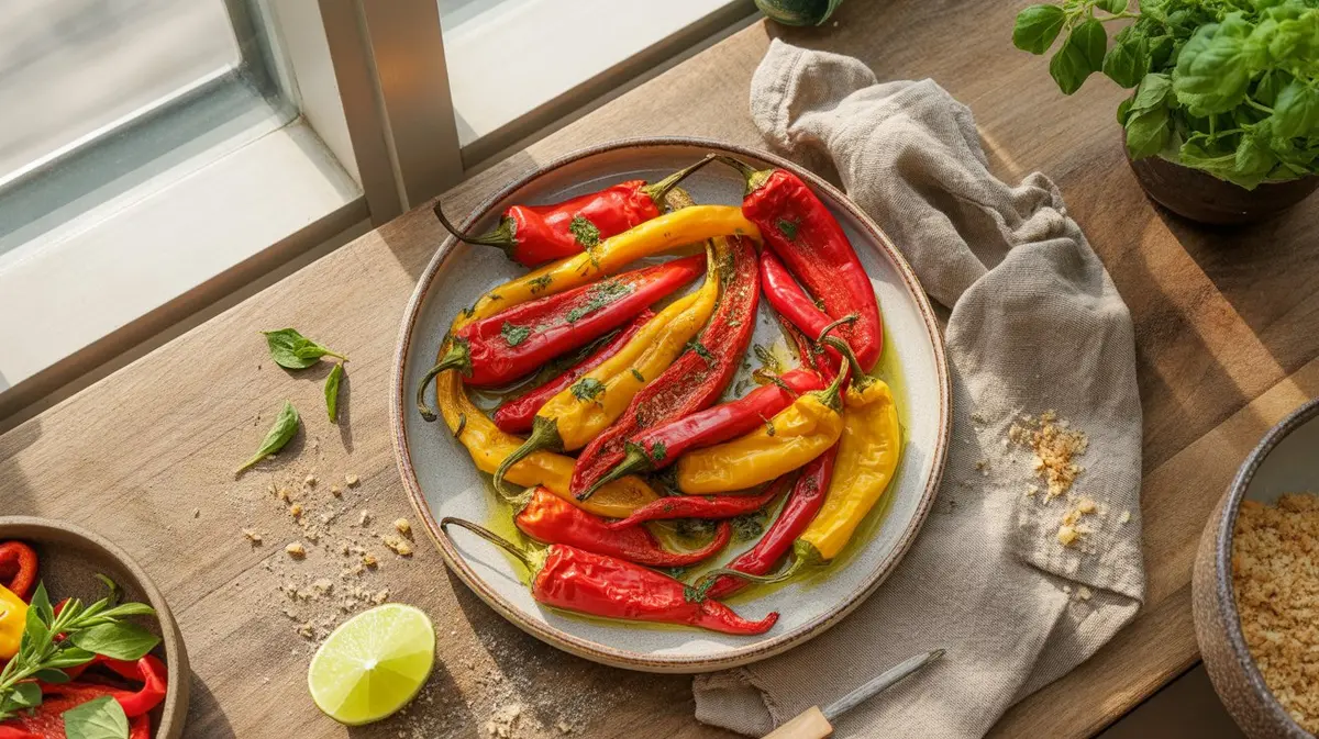 Fresh Ramiro Pepper peppers showing color, shape and texture