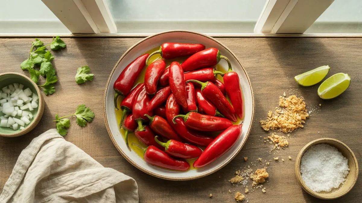 Fresh Red Jalapeño peppers showing color, shape and texture