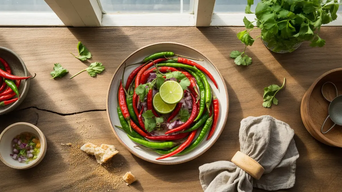 Fresh Sanaam Chili peppers showing color, shape and texture