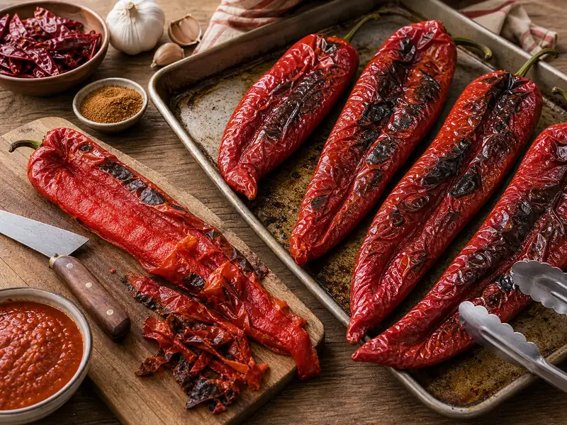 Sandia chiles roasted and peeled for New Mexico sauce