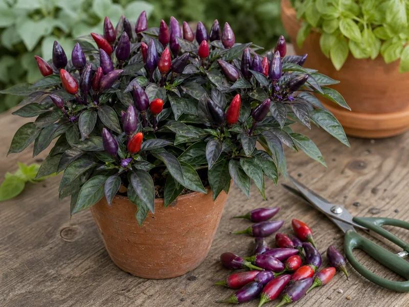 Sangria ornamental peppers on a compact garden plant