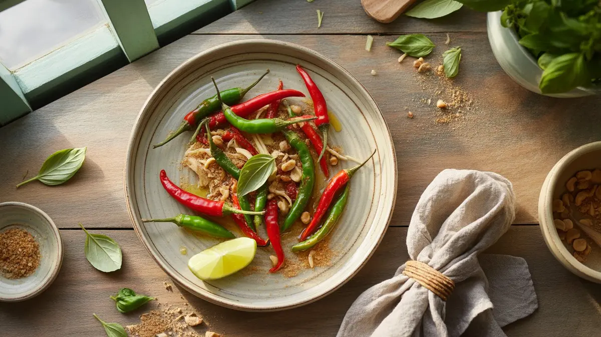 Fresh Thai Chili peppers showing color, shape and texture