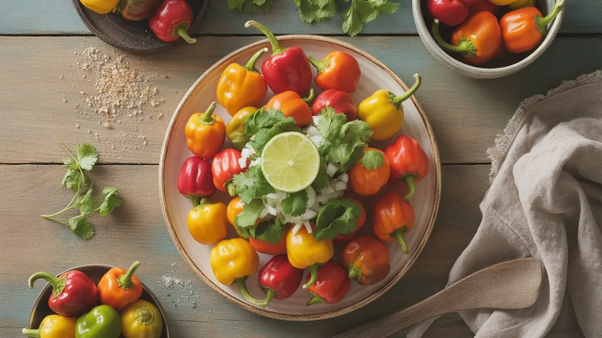 Fresh Trinidad Perfume peppers showing color, shape and texture