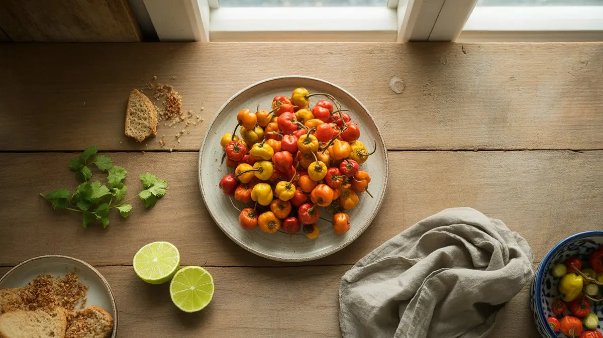Fresh Wiri Wiri peppers showing color, shape and texture