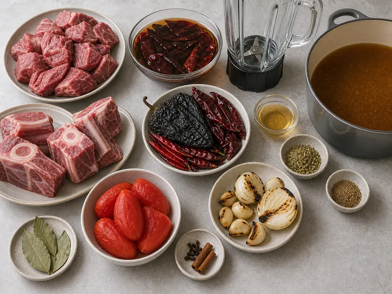 Birria Recipe (Mexican Chile-Braised Beef) preparation and ingredients