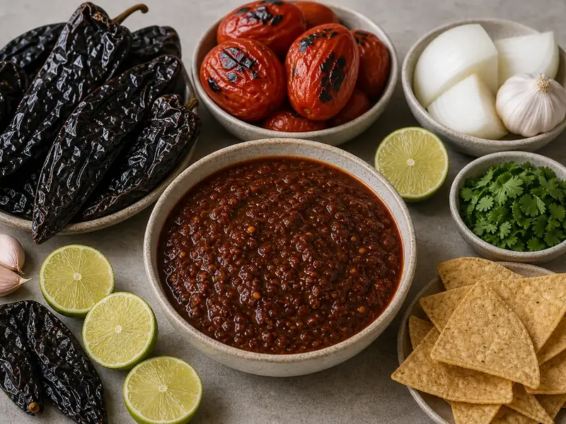 Fiery Pasilla De Oaxaca Salsa finished texture and serving consistency