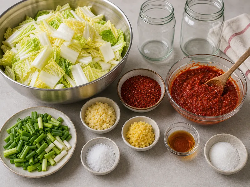 Easy Kimchi Recipe with Gochugaru Flakes preparation and ingredients
