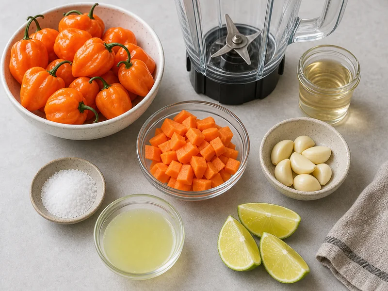 Habanero Hot Sauce Recipe (Two Methods) preparation and ingredients