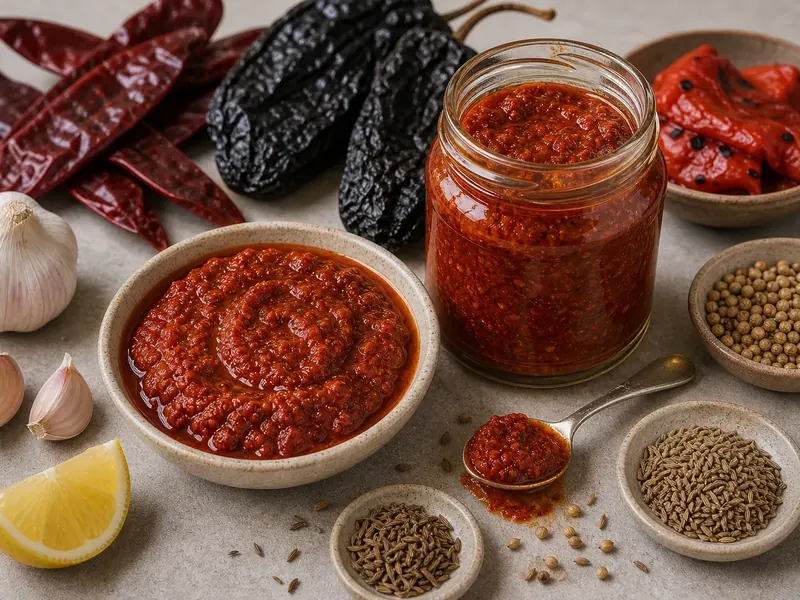 Harissa Recipe (North African Chili Paste) finished texture and serving consistency