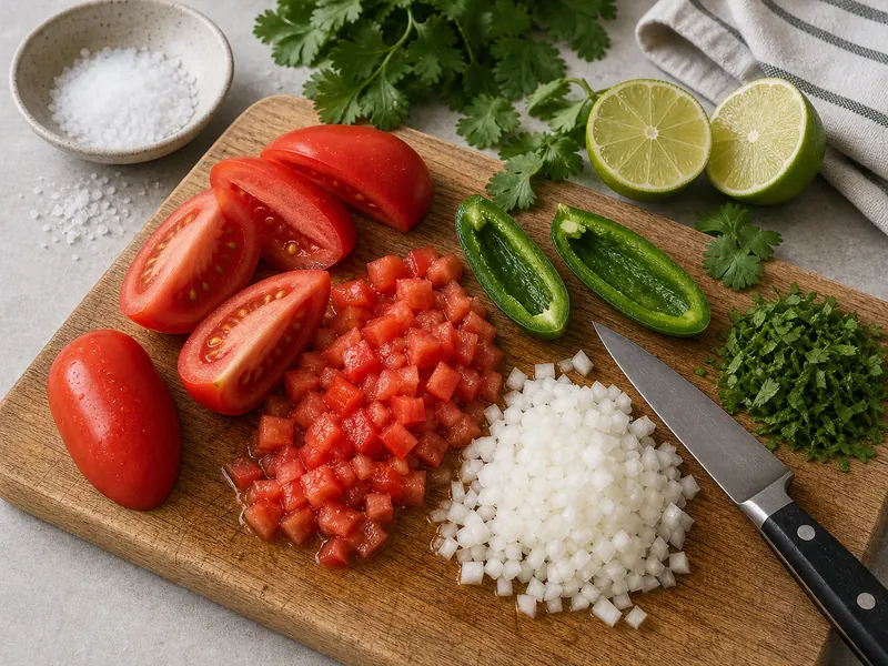 Pico de Gallo Recipe (Fresh Chunky Salsa) preparation and ingredients