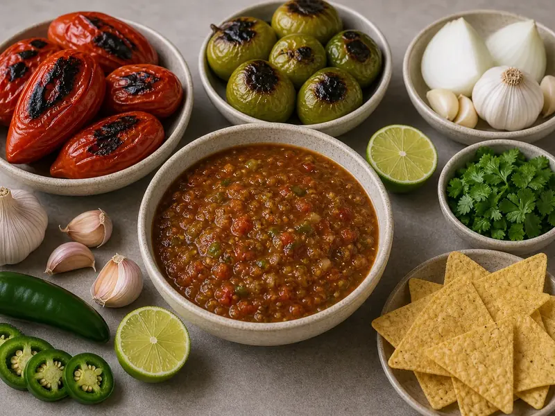 Roasted Tomato Tomatillo Salsa finished texture and serving consistency