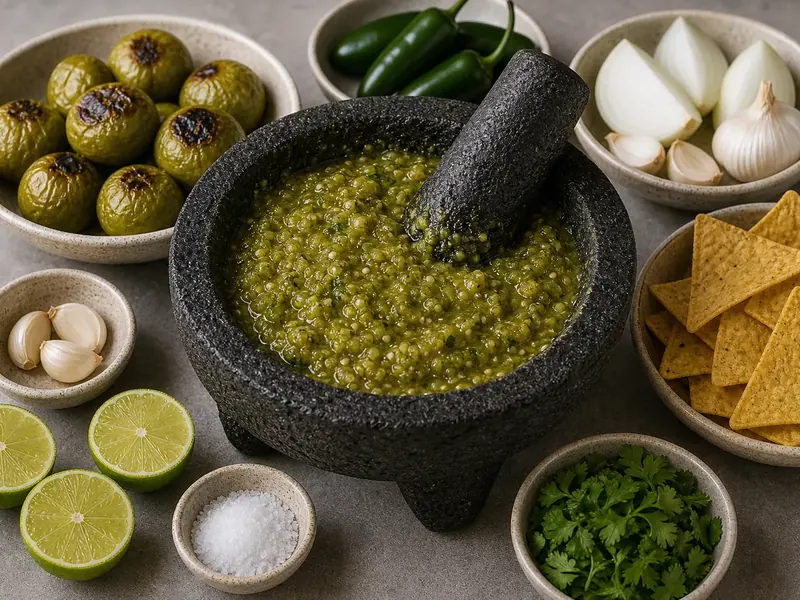Salsa Verde Molcajete Style finished texture and serving consistency