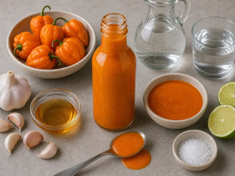 Scotch Bonnet Hot Sauce finished texture and serving consistency