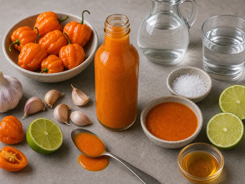 Simple Habanero Hot Sauce finished texture and serving consistency
