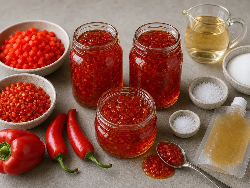 Spicy Red Pepper Jam finished texture and serving consistency