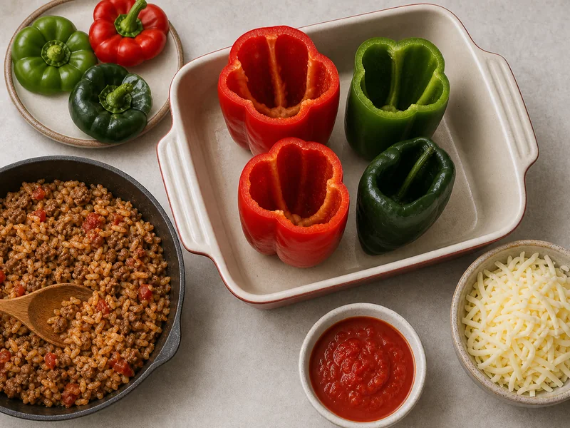 Stuffed Pepper Recipe (Bell & Poblano) preparation and ingredients