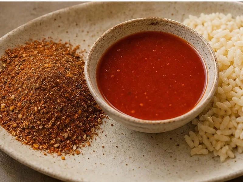 Dry cayenne beside liquid hot sauce showing texture differences