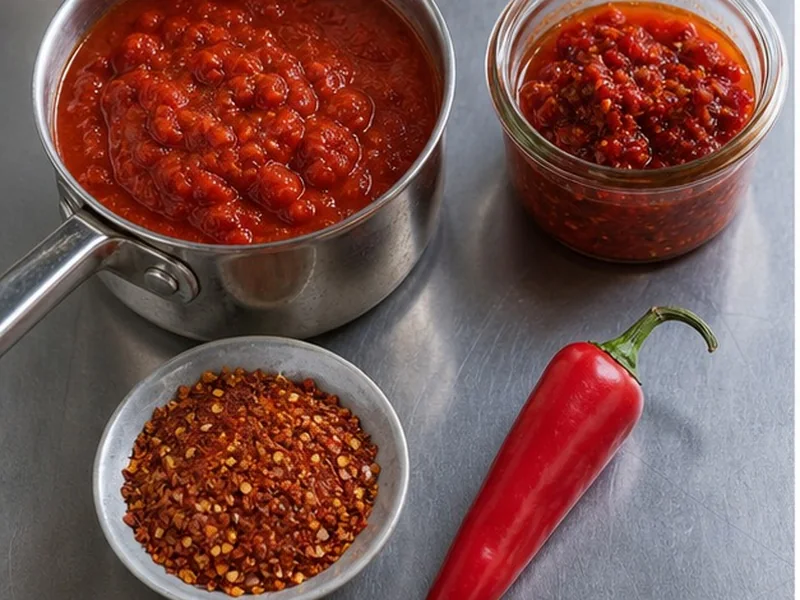 Cooked red pepper swaps prepared beside pantry chile forms