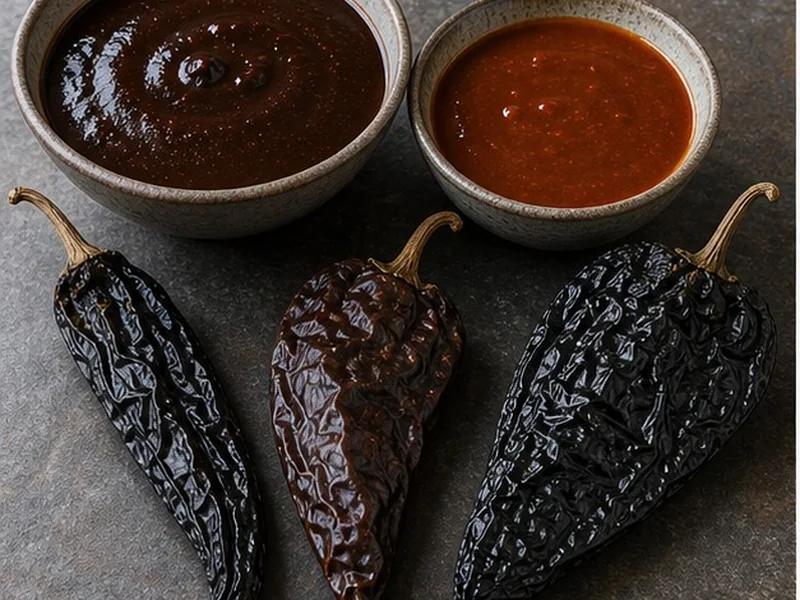 Dark sauces made with pasilla and related dried chiles