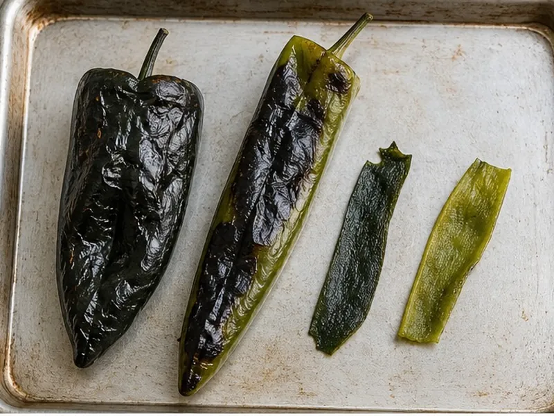 Poblano alternatives roasting on a sheet pan